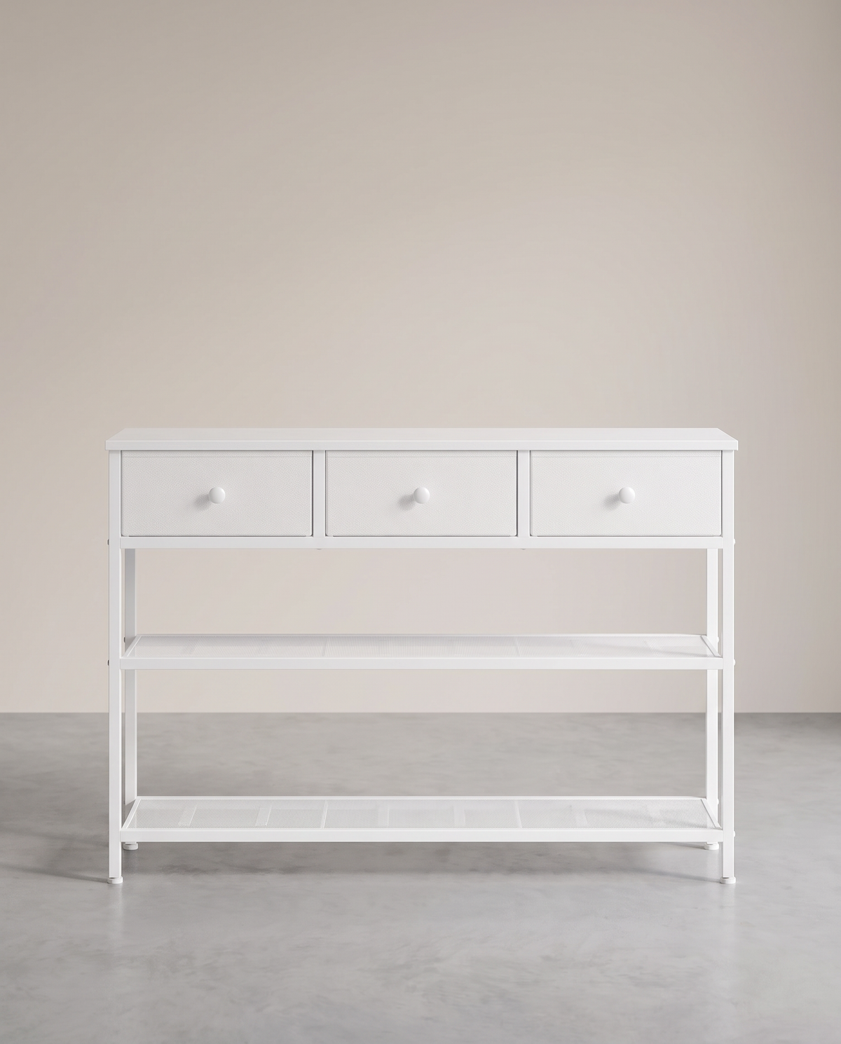 Smalle Wandtafel - Stalen Frame Met 3 Stoffen Lades - Voor Hal En Woonkamer