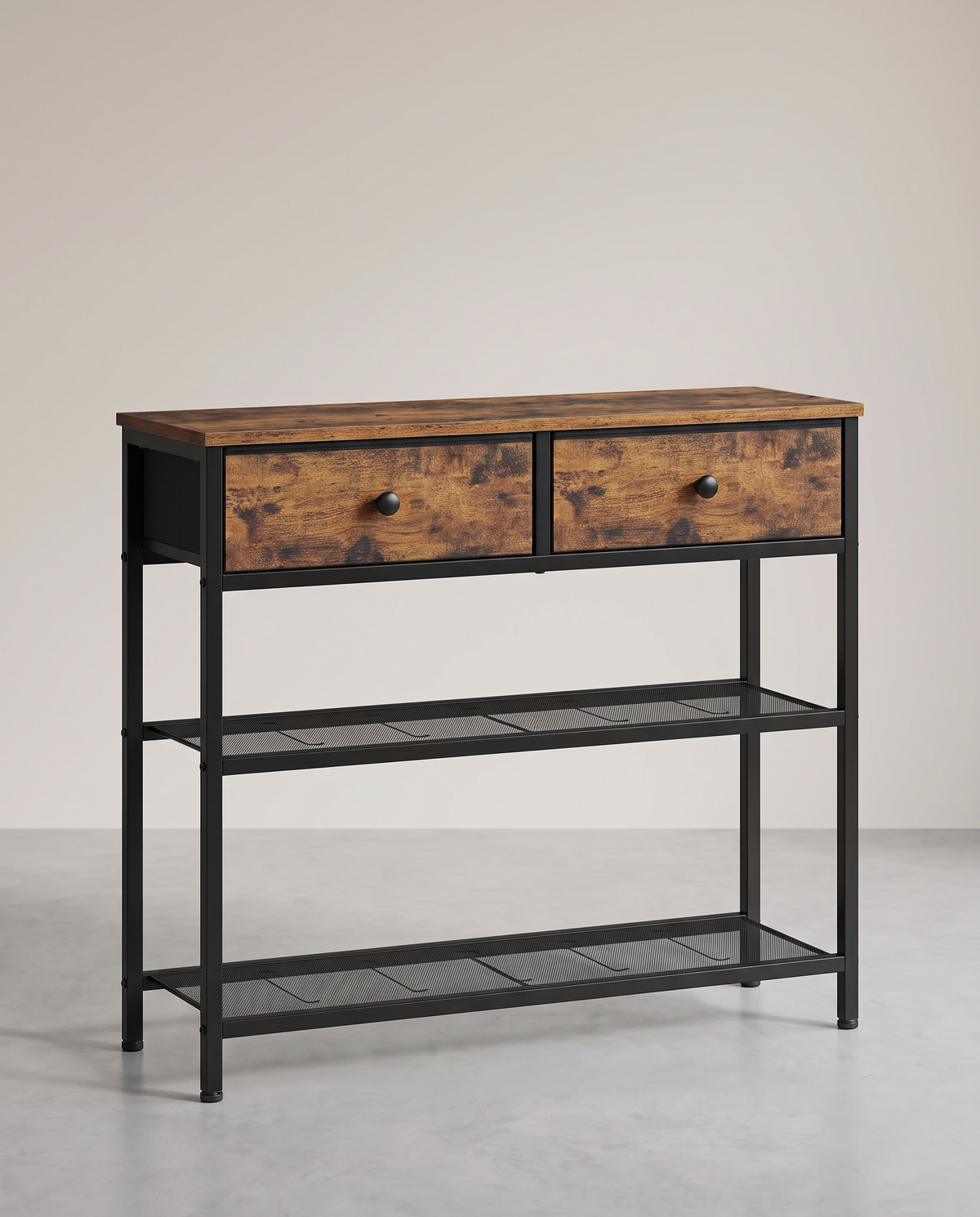 Smalle Wandtafel - Stalen Frame Met 3 Stoffen Lades - Voor Hal En Woonkamer