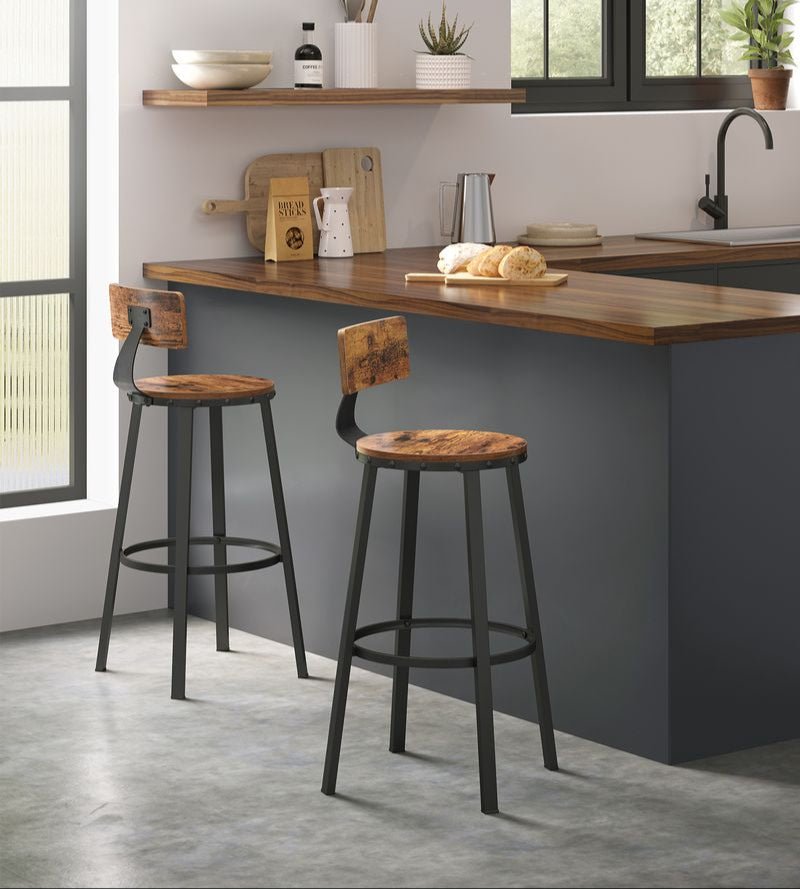 Industriële Barstoelen - Set van 2 - Vintage Houten Zitvlak - De Vries Meubels