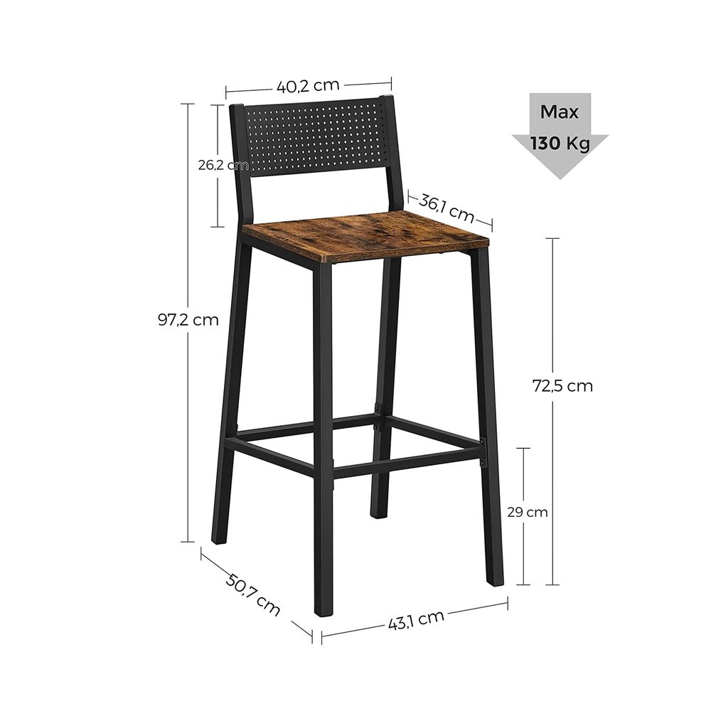 Industriële Barstoelen Set van 2 - Vintage Houtlook - Met Rugleuning - De Vries Meubels