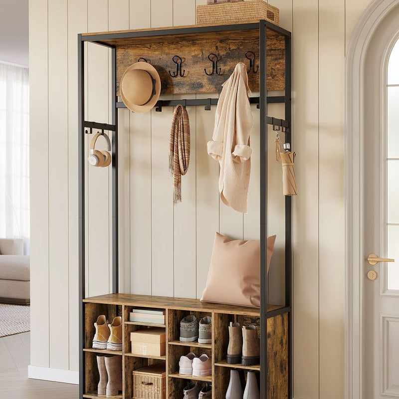 Industriële Kapstok met Bank en Schoenenrek – 4 - in - 1 Ontwerp - De Vries Meubels