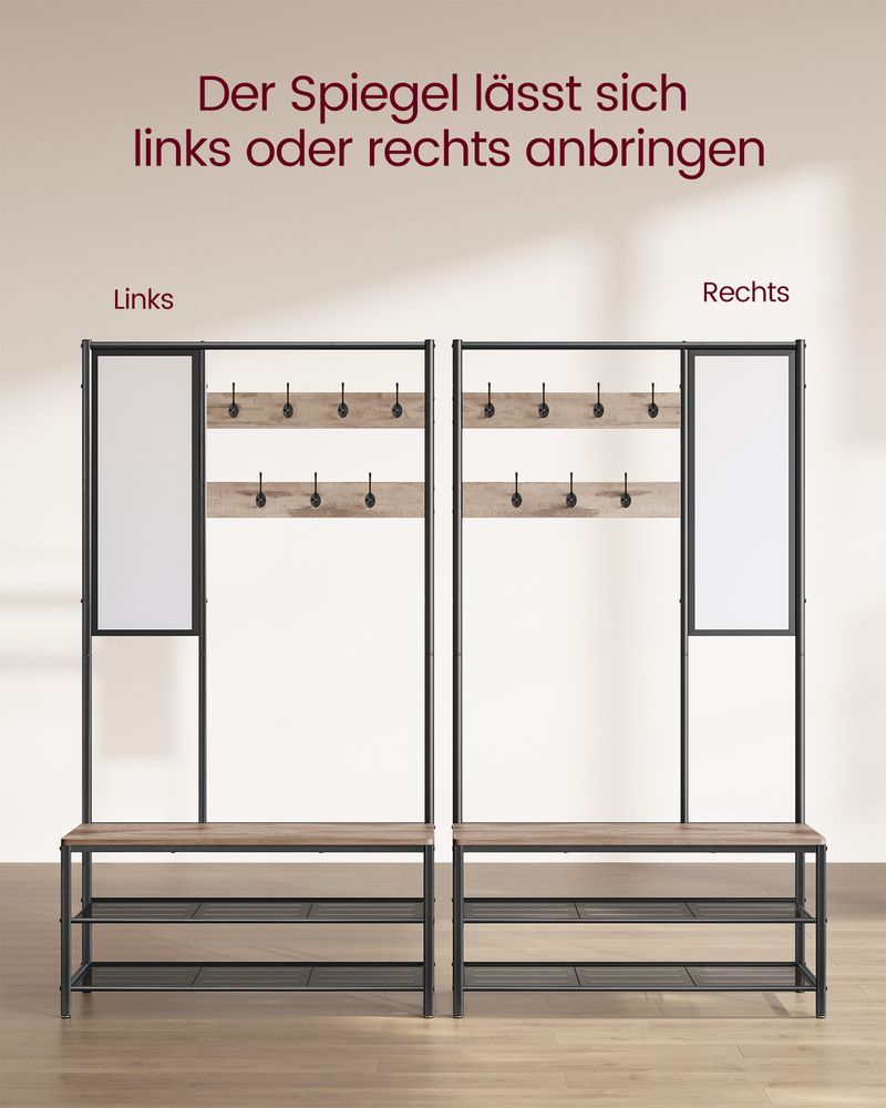 Kapstok met Schoenenrek en Spiegel – 4 - in - 1 Halmeubel - De Vries Meubels