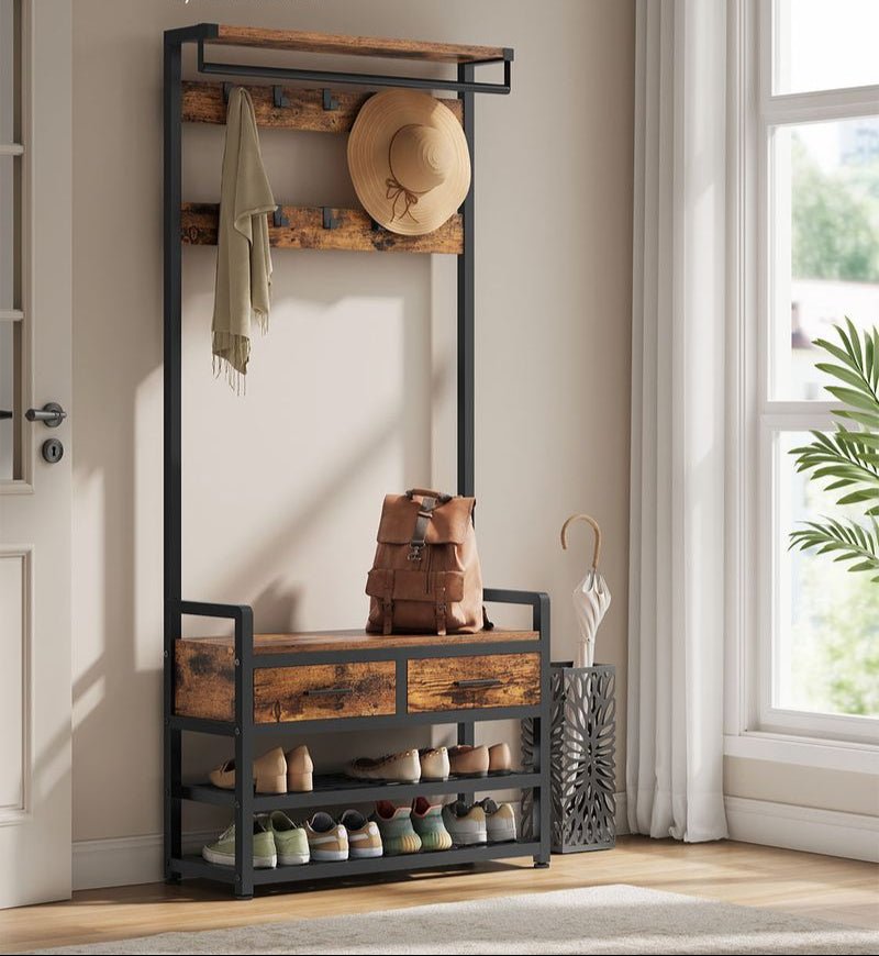 Kapstok met Schoenenrek, Lades en Kledingroede – 6 - in - 1 Halmeubel - De Vries Meubels