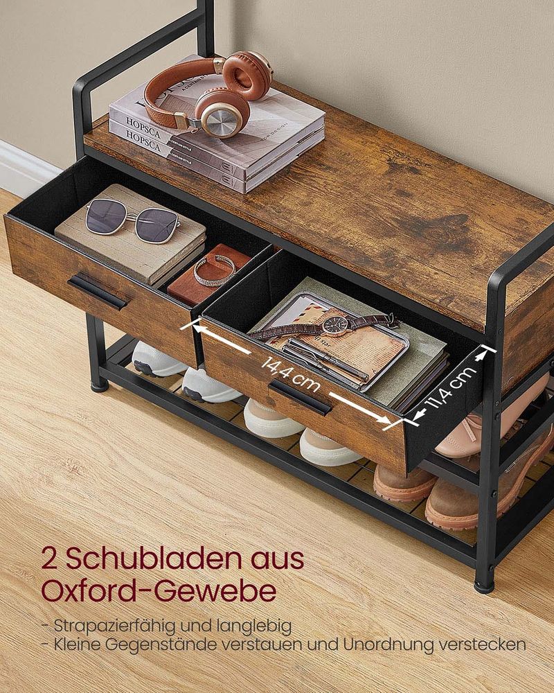 Kapstok met Schoenenrek, Lades en Kledingroede – 6 - in - 1 Halmeubel - De Vries Meubels