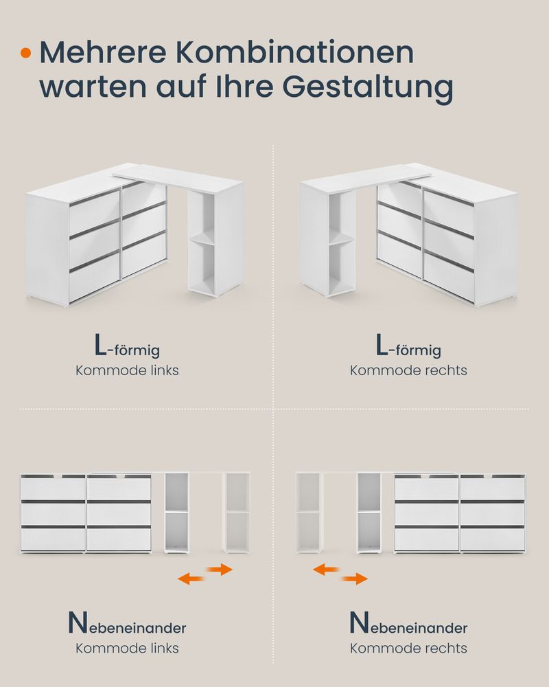 Kaptafel met 6 Laden - Verstelbare Kast - L - vorm - De Vries Meubels