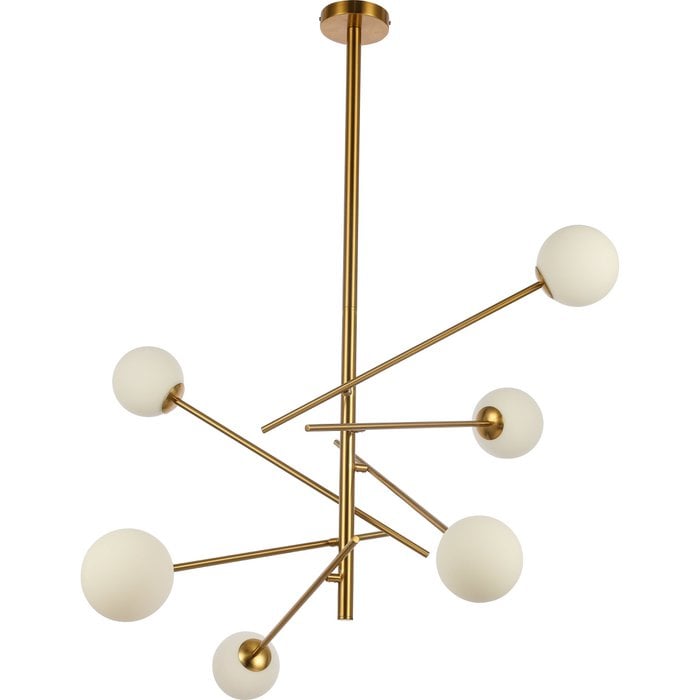 Kroonluchter met Witte Glazen Kelken – Moderne Designlamp – Gouden Messing Frame - De Vries Meubels