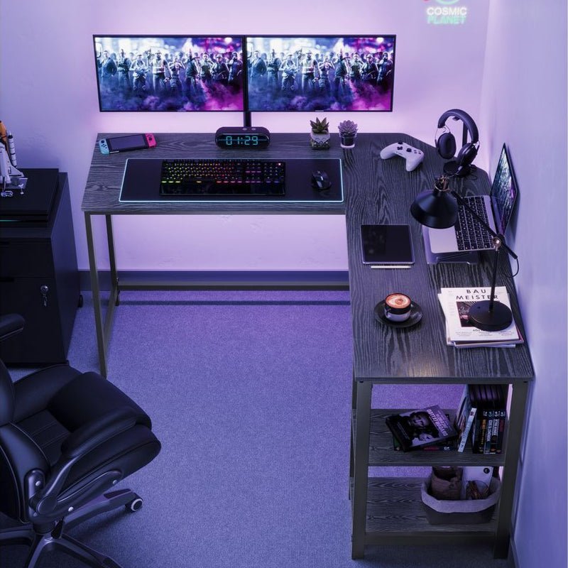 L - vormig Computerbureau met Verwijderbare Opbergplank – Ruimtebesparend Hoekbureau - De Vries Meubels