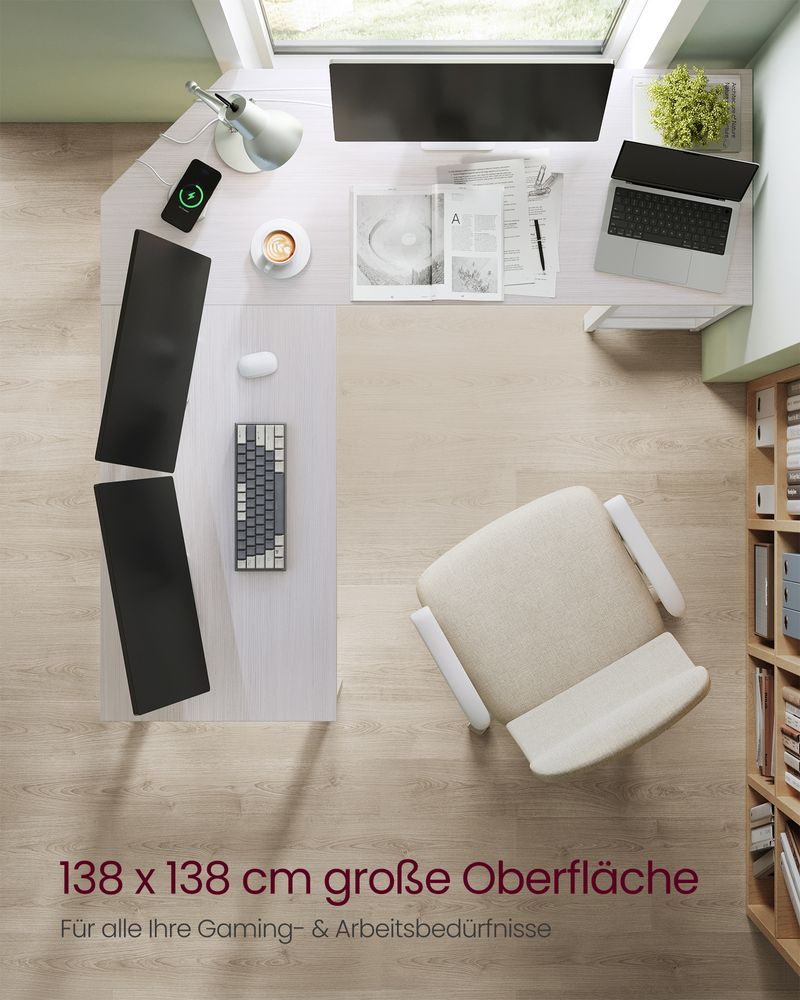 L - vormig Computerbureau met Verwijderbare Opbergplank – Ruimtebesparend Hoekbureau - De Vries Meubels