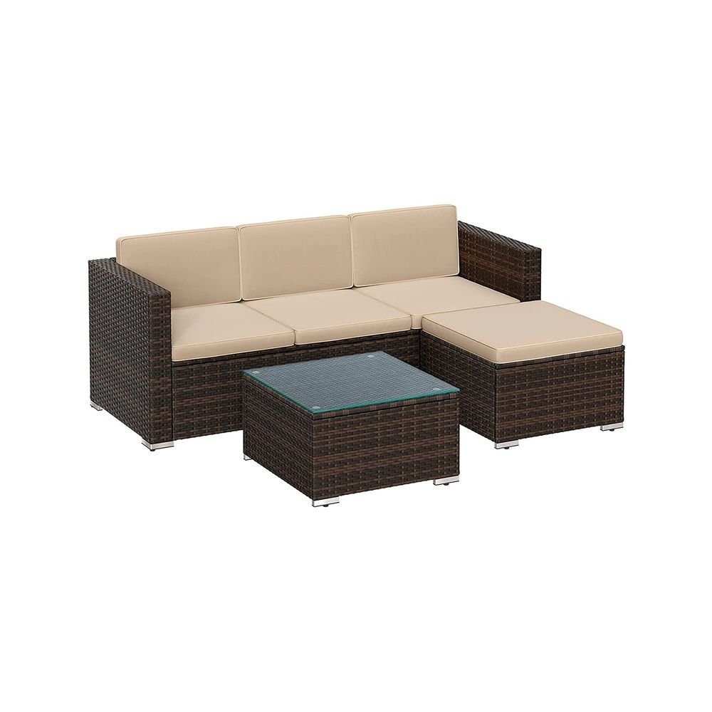 Loungeset met Tafel - Tuinbank - Tuinset - Polyrattan Tuinmeubelset - De Vries Meubels