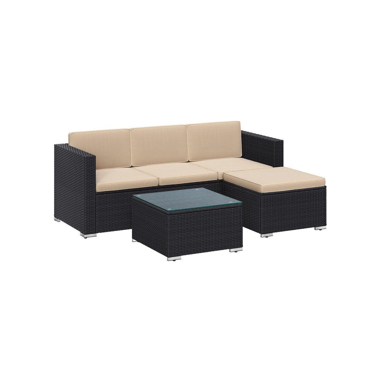 Loungeset met Tafel - Tuinbank - Tuinset - Polyrattan Tuinmeubelset - De Vries Meubels