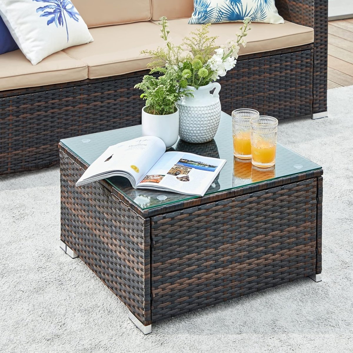 Loungeset met Tafel - Tuinbank - Tuinset - Polyrattan Tuinmeubelset - De Vries Meubels