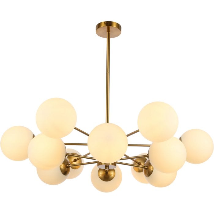 Luxe Hanglamp met 12 Lichtpunten - Chique Kroonluchter met Witte Glazen Kelken - De Vries Meubels