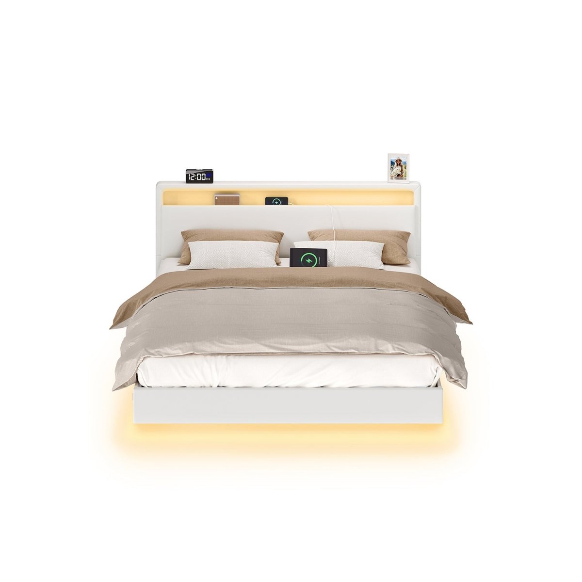 Modern bedframe met zweef - effect en LED - verlichting - Ingebouwde USB - aansluiting - De Vries Meubels