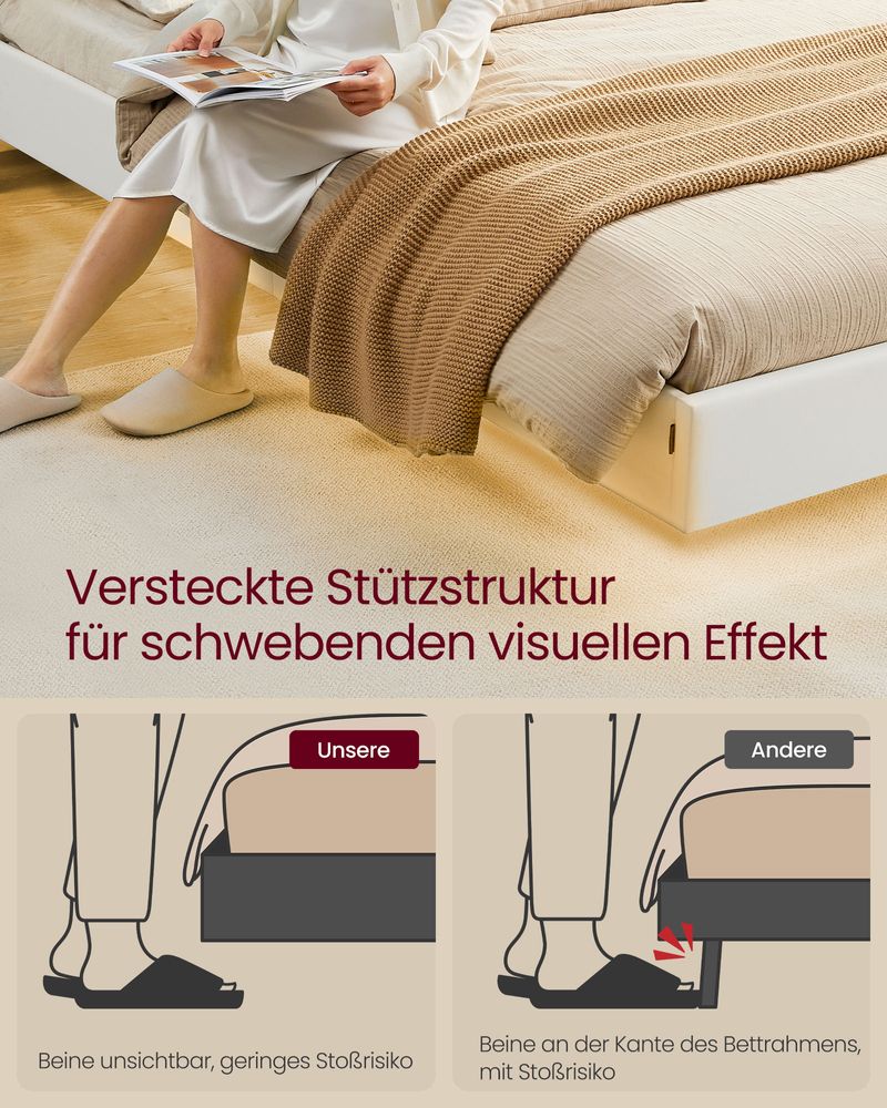 Modern bedframe met zweef - effect en LED - verlichting - Ingebouwde USB - aansluiting - De Vries Meubels