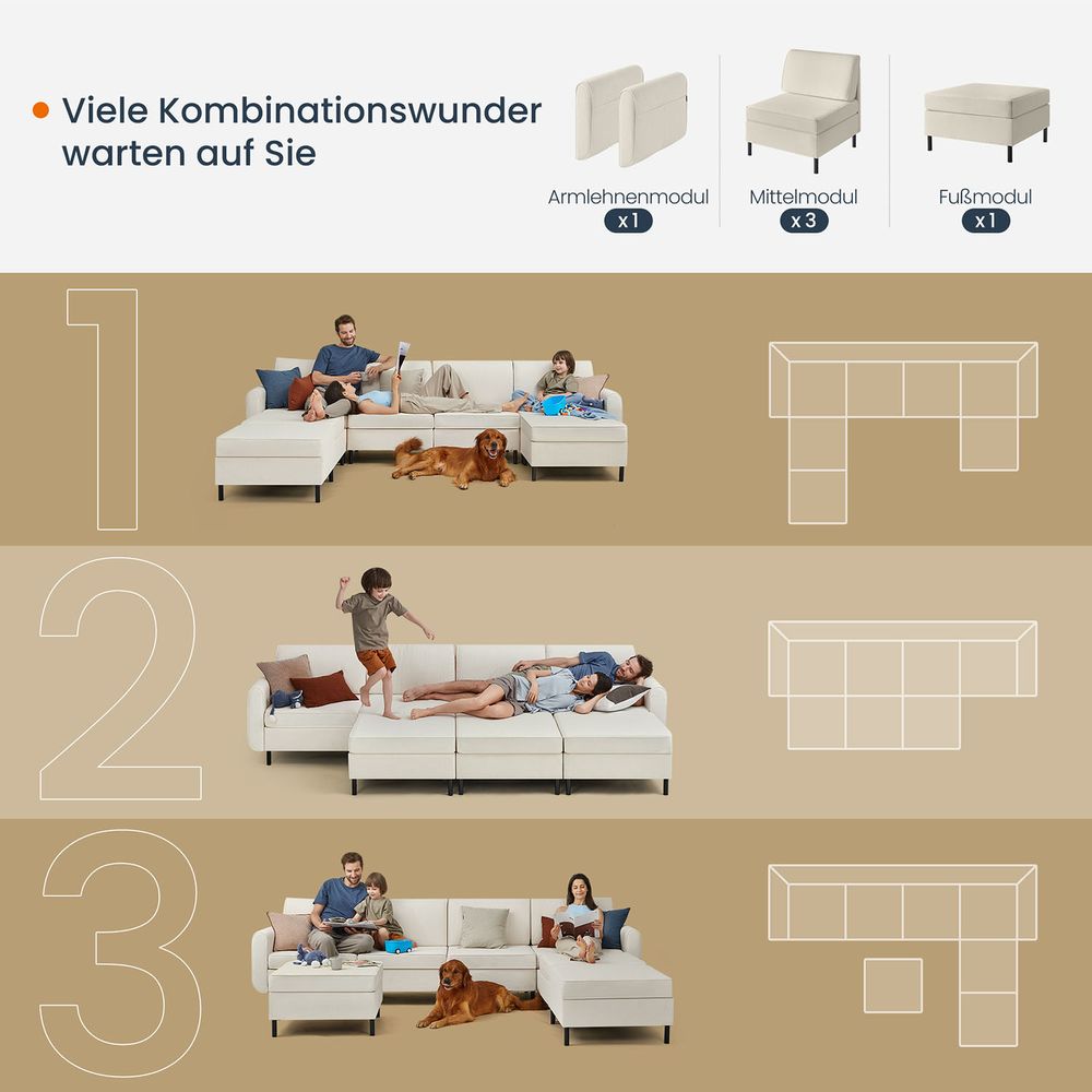 Modulaire Bank - Bouclé Bankstel - Verstelbaar - De Vries Meubels