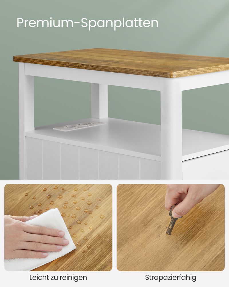 Nachtkastje met Stopcontacten – Walnootlook & Wit - De Vries Meubels