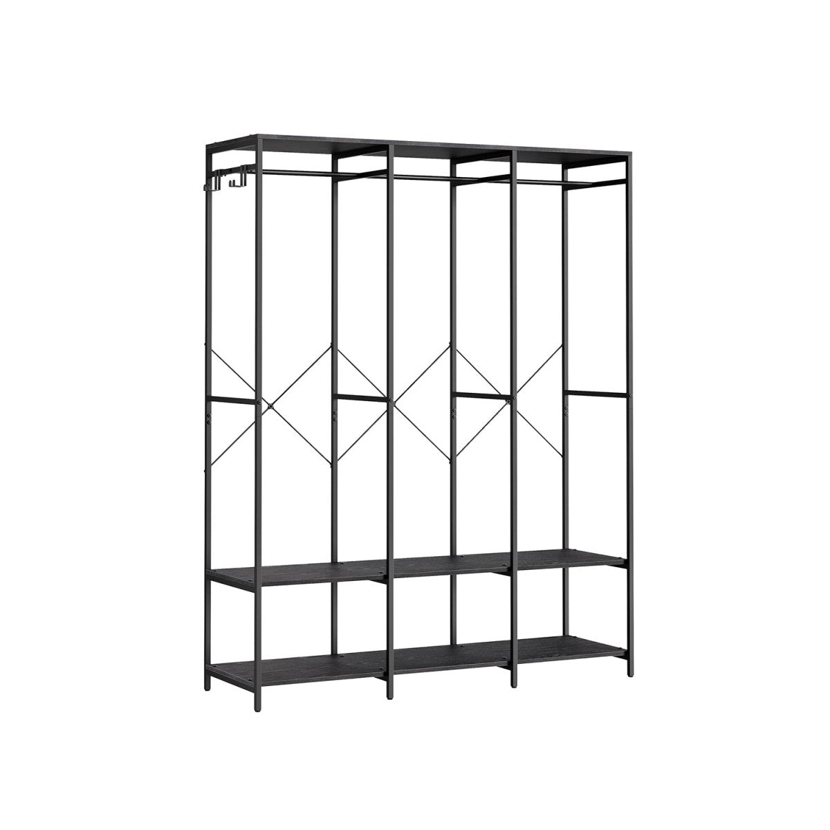 Open kledingkast met metalen frame en houten legplanken - De Vries Meubels