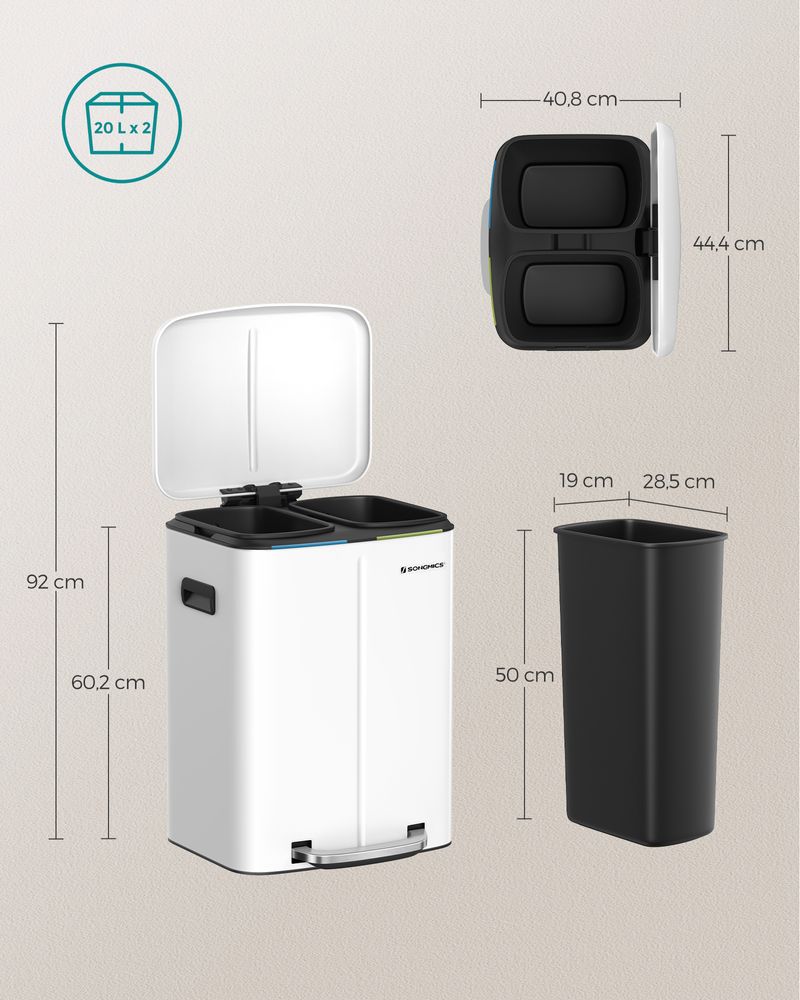 Pedaalemmer 40L - Met 2 Binnenemmers - Afvalscheiding - De Vries Meubels