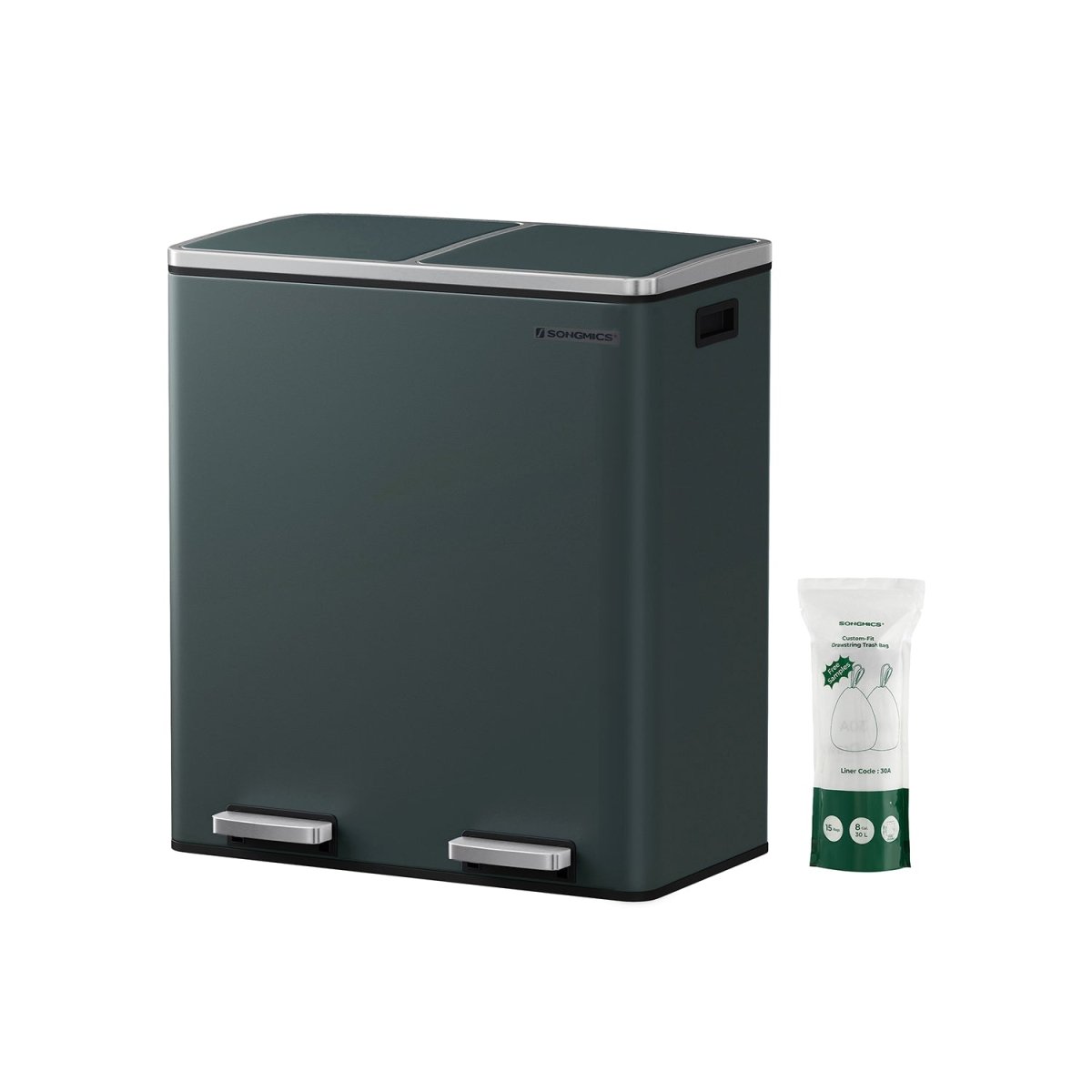 Prullenbak met 2 Vakken - 60 Liter Afvalbak Gescheiden - Pedaalemmer - Afvalscheiding - De Vries Meubels