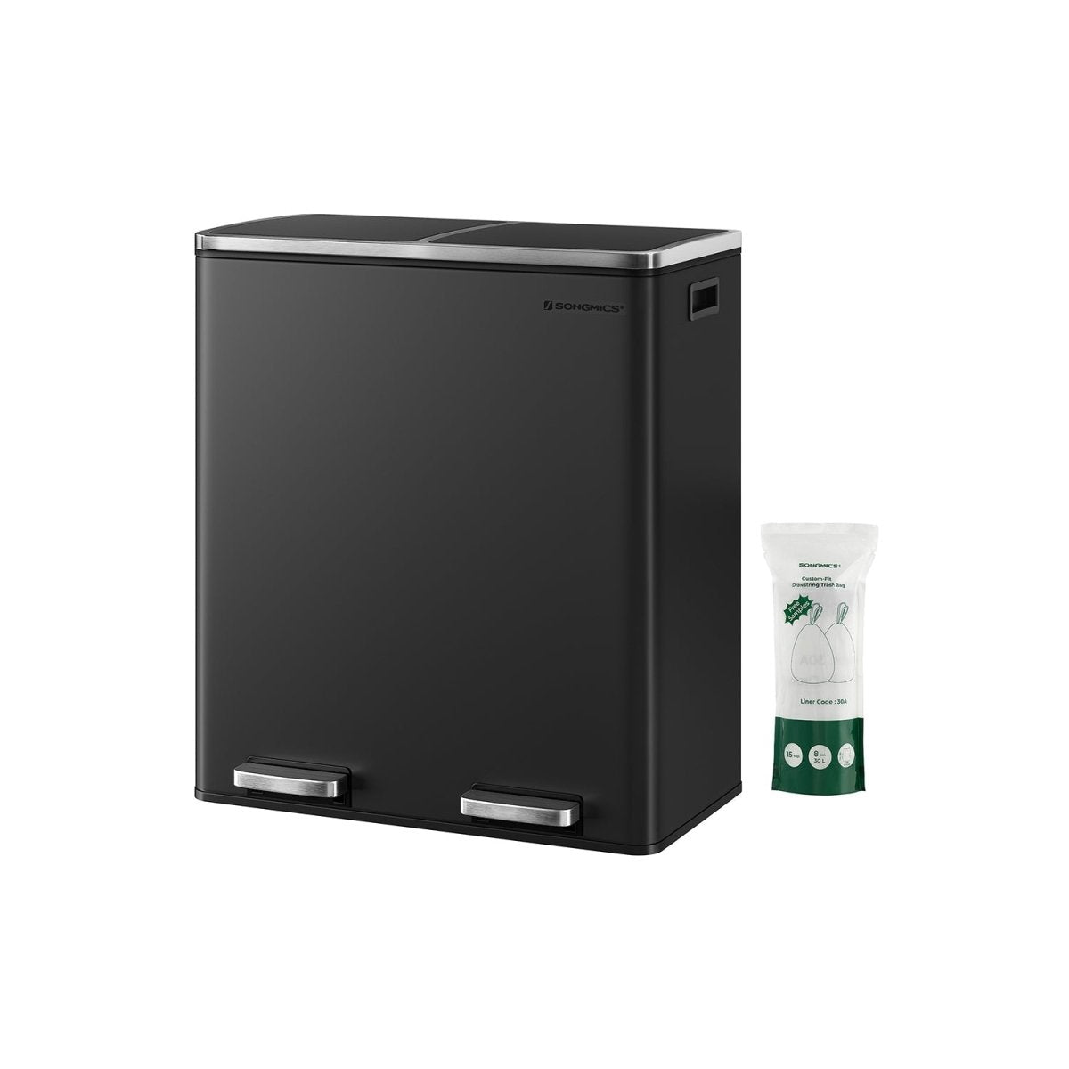 Prullenbak met 2 Vakken - 60 Liter Afvalbak Gescheiden - Pedaalemmer - Afvalscheiding - De Vries Meubels