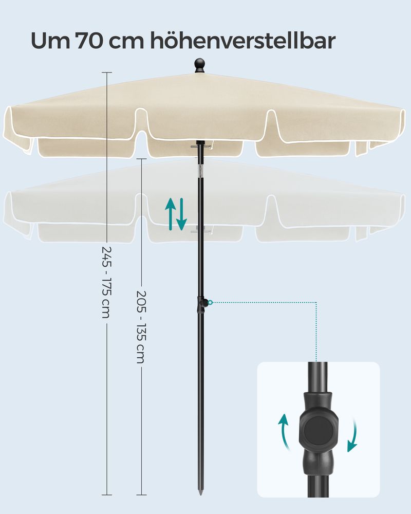 Rechthoekige Parasol - Kantelbaar - Hoogte Verstelbaar - UV - bescherming tot UPF 50+ - De Vries Meubels