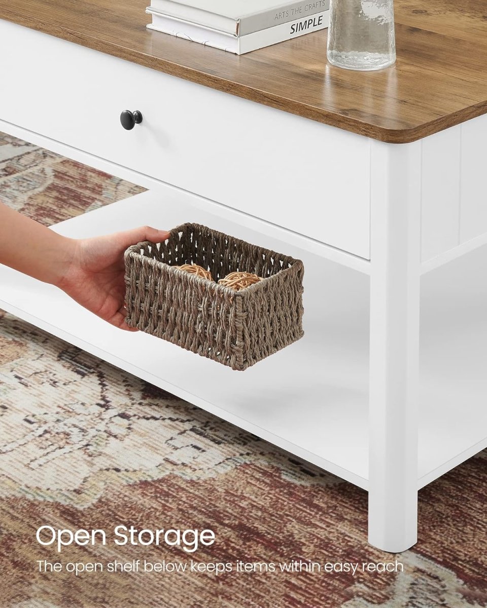 Salontafel met Lade - Bruin tafelblad - Wit onderstel - Koffietafel - 80 x 80 cm - De Vries Meubels