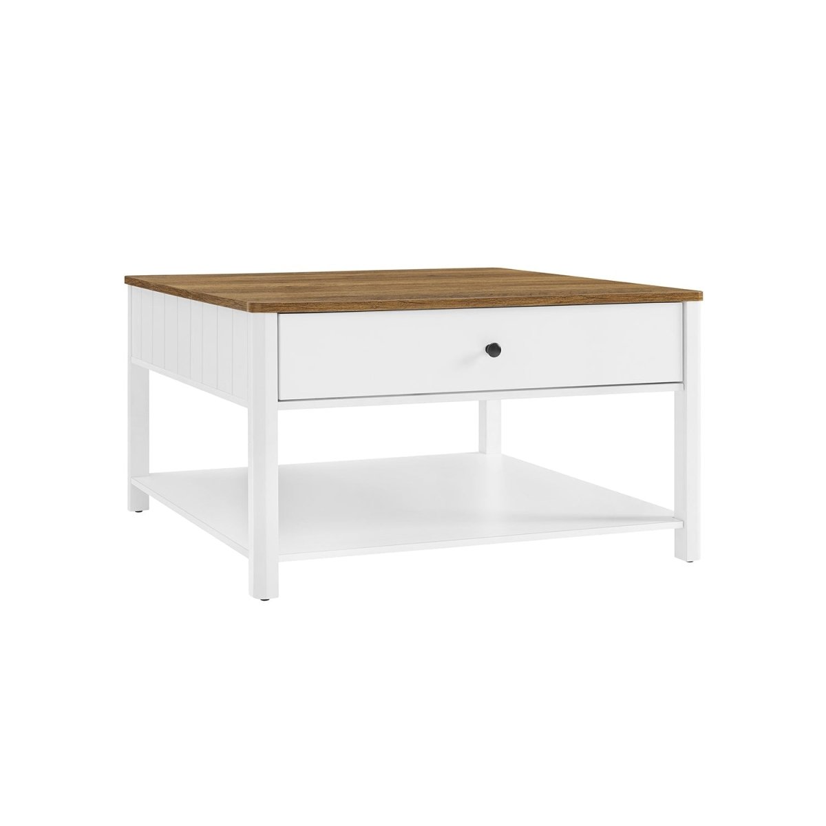 Salontafel met Lade - Bruin tafelblad - Wit onderstel - Koffietafel - 80 x 80 cm - De Vries Meubels
