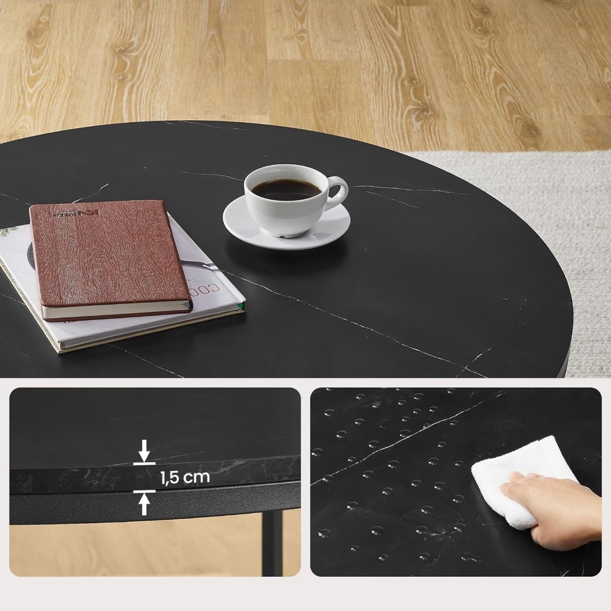 Salontafel met Marmerlook Tafelblad - Glazen Blad - Dubbele Ruimte - De Vries Meubels