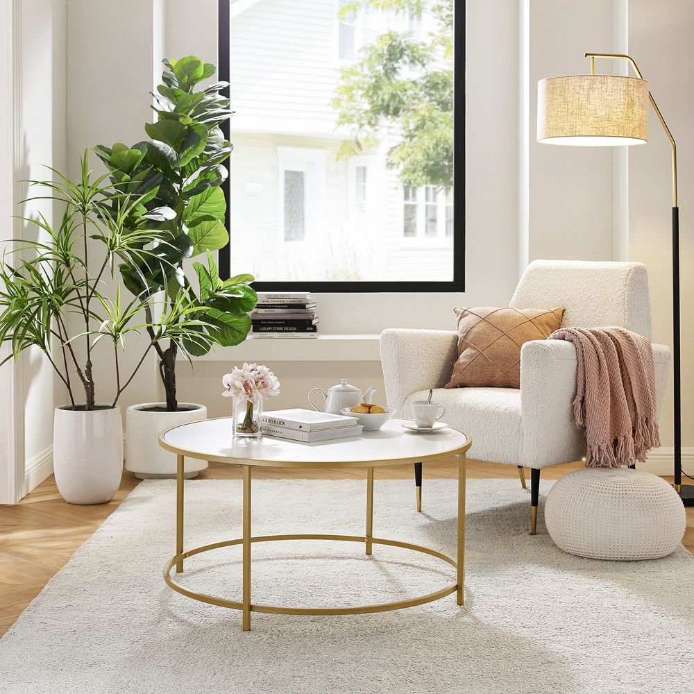 Salontafel met Rond Goudkleurig Frame – Elegante Blikvanger voor de Woonkamer - De Vries Meubels