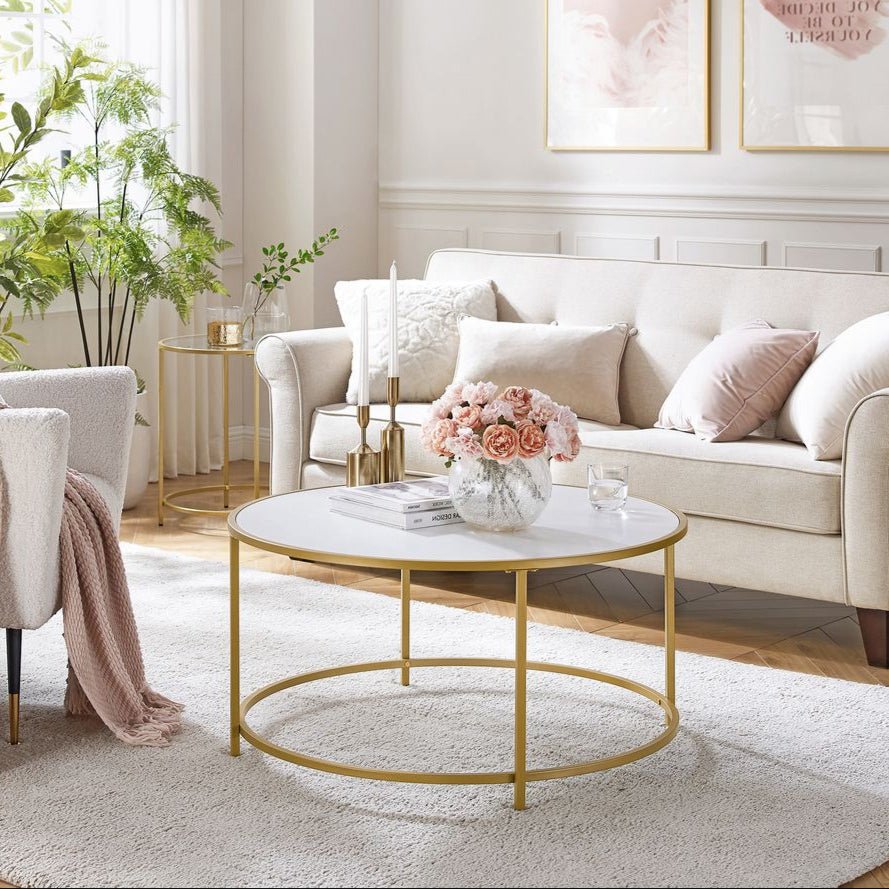 Salontafel met Rond Goudkleurig Frame – Elegante Blikvanger voor de Woonkamer - De Vries Meubels