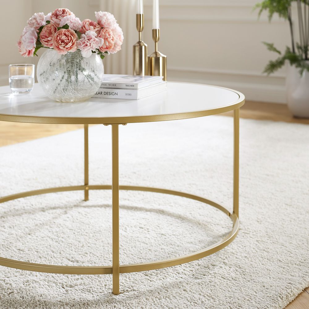 Salontafel met Rond Goudkleurig Frame – Elegante Blikvanger voor de Woonkamer - De Vries Meubels