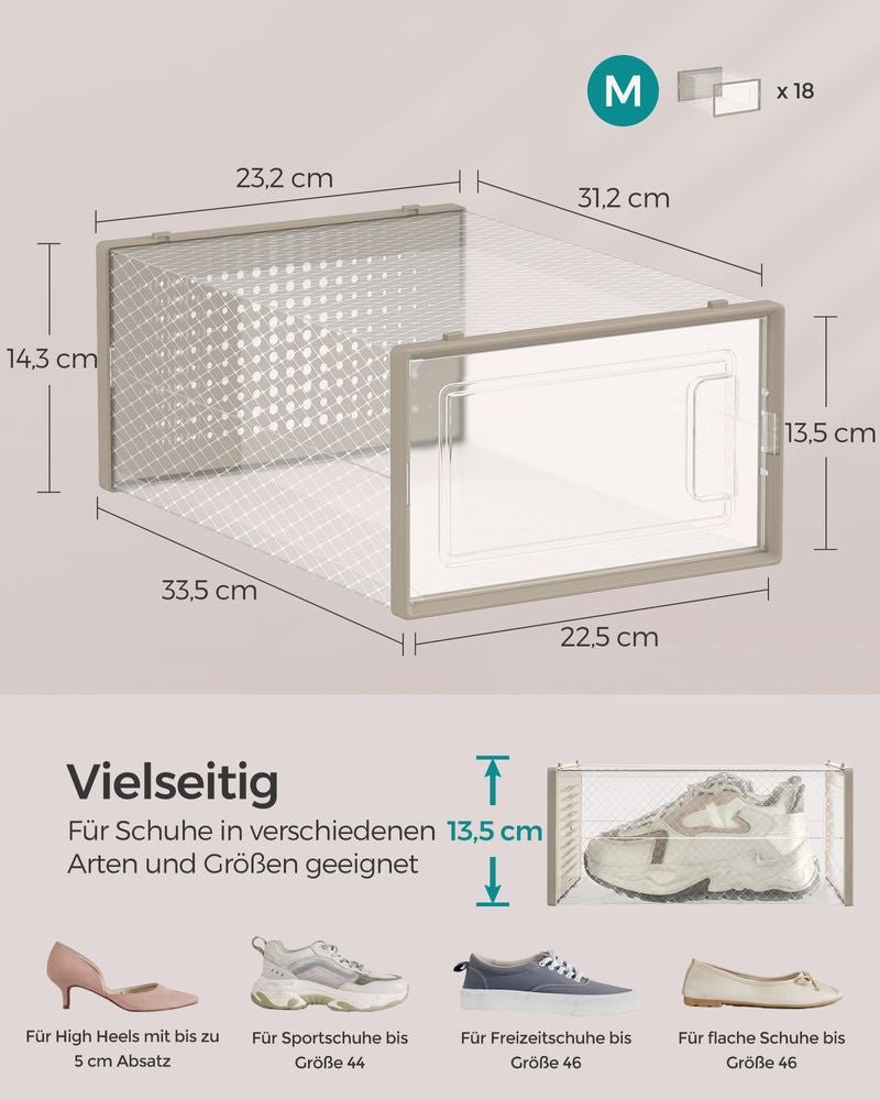 Schoenendozen Set van 18 - Transparante Stapelbare Schoenenopbergers met Deurtje - De Vries Meubels