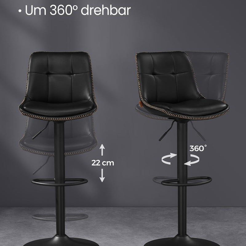 Set van 2 Barkrukken - Verstelbaar en 360° Draaibaar - Kunstleer - De Vries Meubels