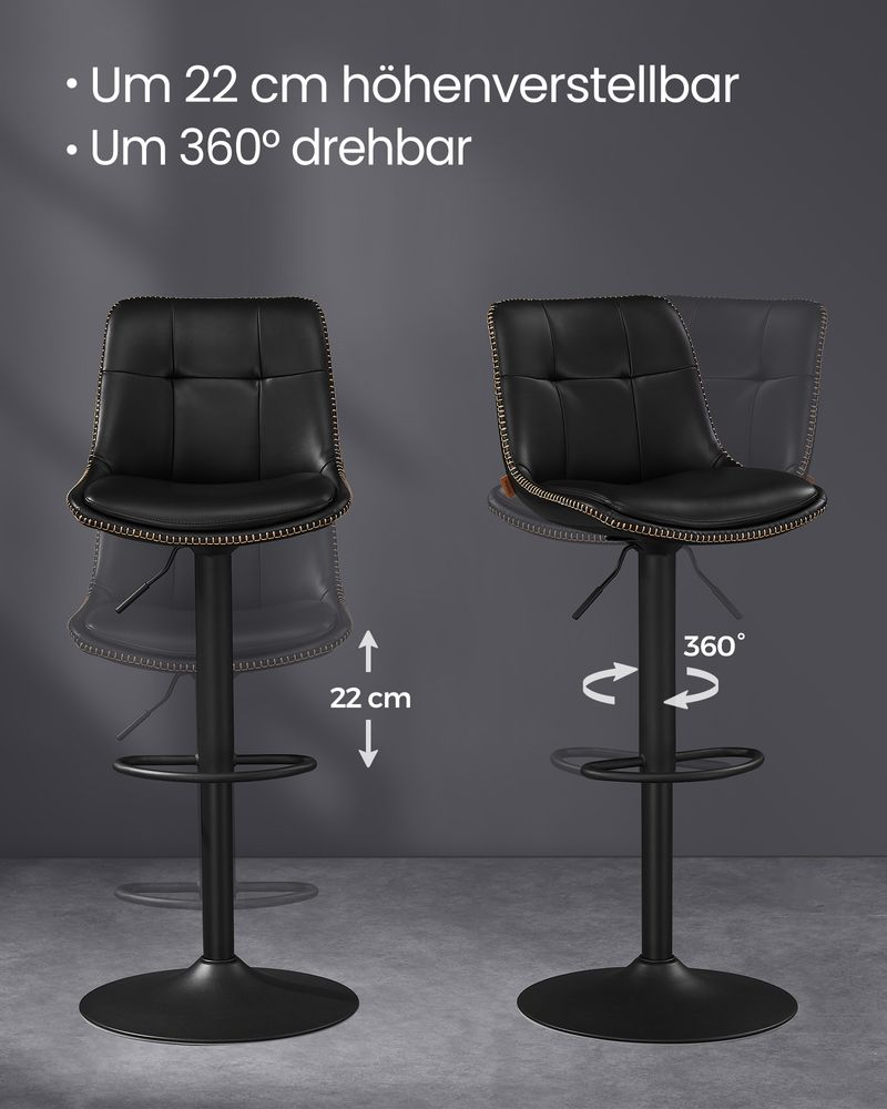 Set van 2 Barkrukken - Verstelbaar en 360° Draaibaar - Kunstleer - De Vries Meubels