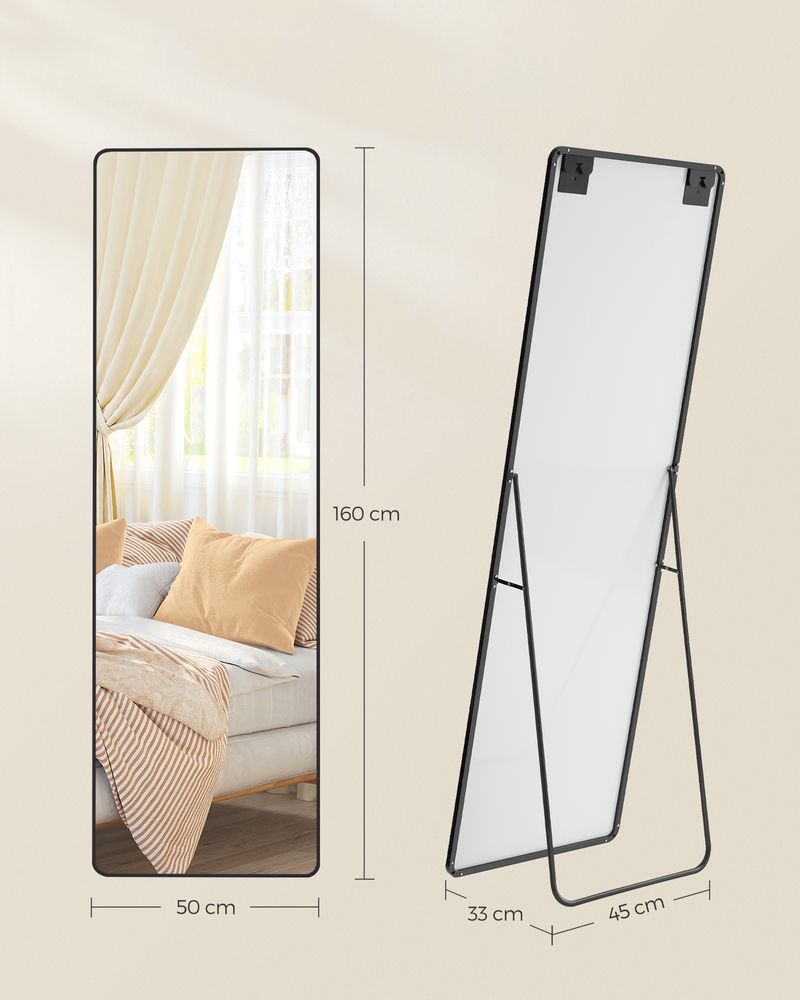 Staande Spiegel 160 x 50 cm – Rechthoekig Design – Vrijstaand of Wandmontage - De Vries Meubels