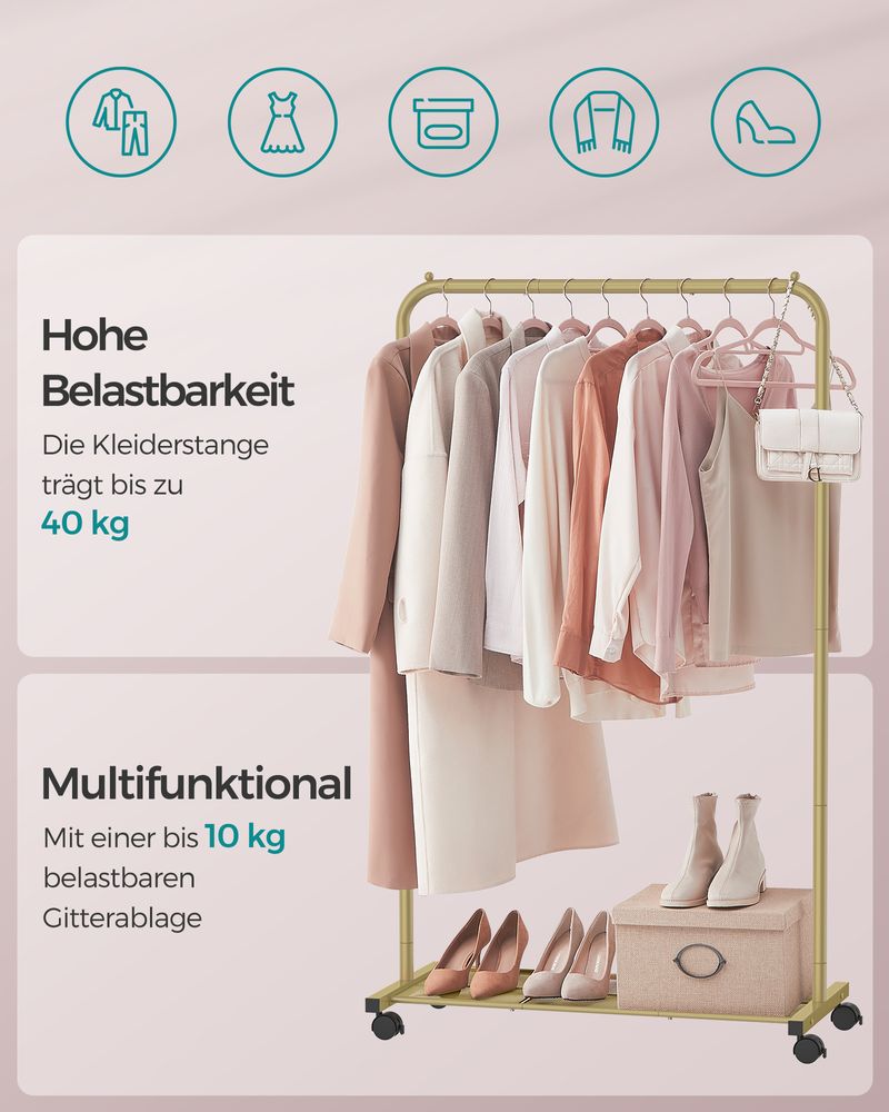 Verrijdbare Kledingrek met Groot Draagvermogen - Praktisch & Veelzijdig - De Vries Meubels