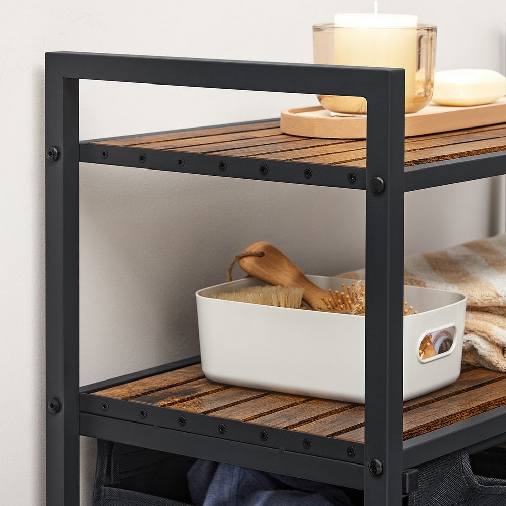 Wasmand en 2 Opbergplanken - Ideaal voor Wasgoed en Badaccessoires - De Vries Meubels