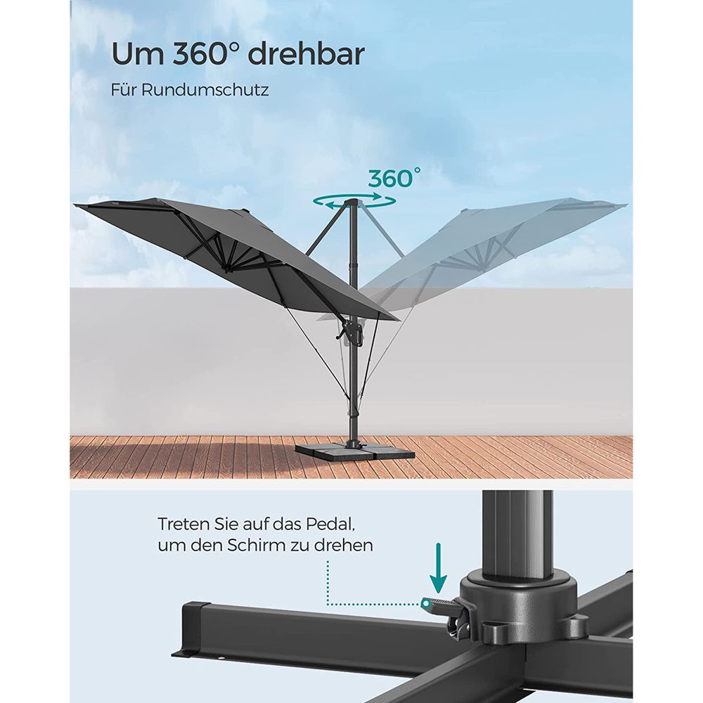 Zweefparasol 290 x 290 cm - Compleet Verstelbaar - Kantelbaar en 360° Draaifunctie - De Vries Meubels