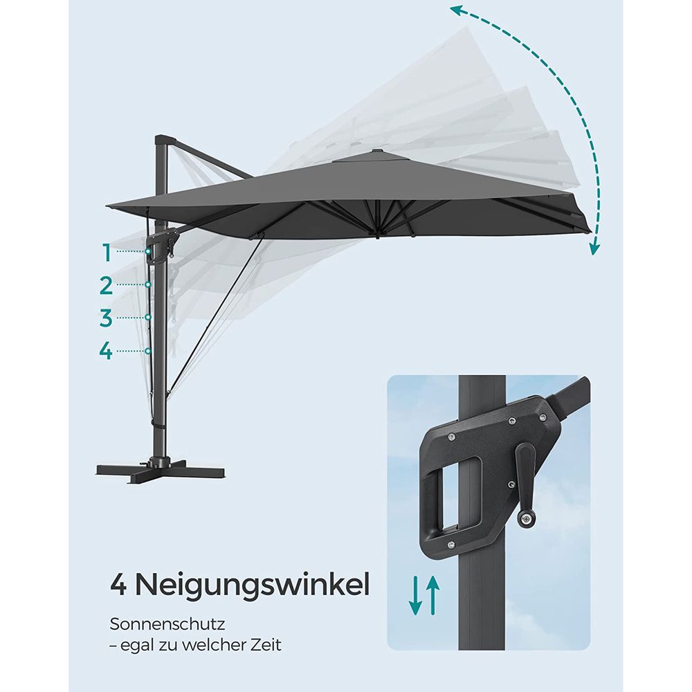 Zweefparasol 290 x 290 cm - Compleet Verstelbaar - Kantelbaar en 360° Draaifunctie - De Vries Meubels