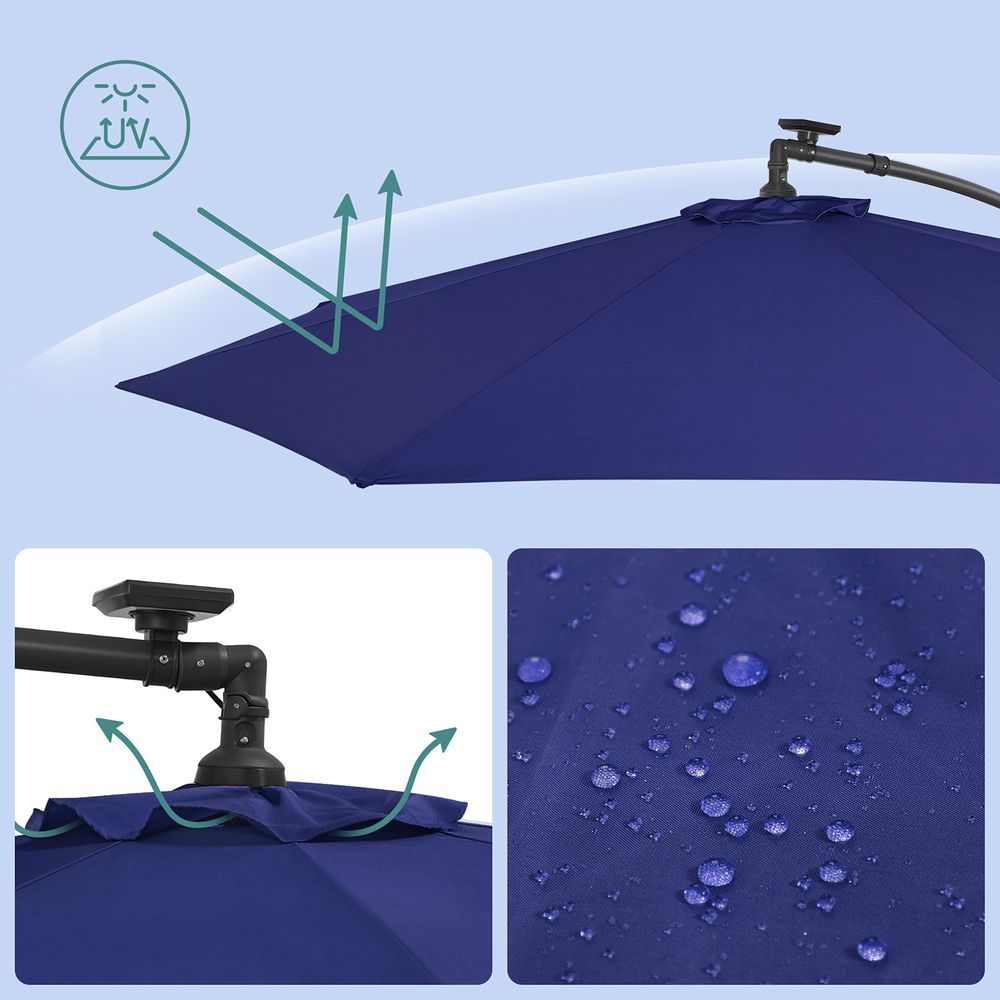 Zweefparasol Ø300 cm met LED - verlichting - Verstelbaar - Zonne - energie - De Vries Meubels