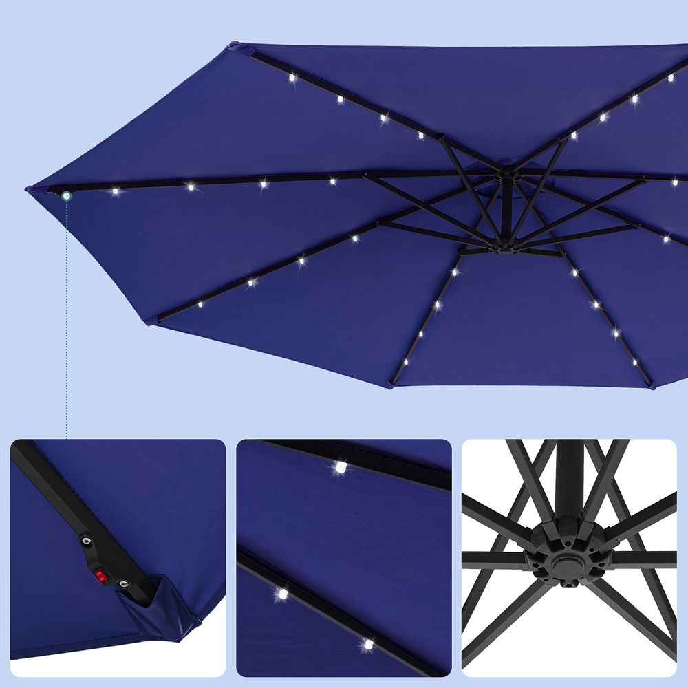 Zweefparasol Ø300 cm met LED - verlichting - Verstelbaar - Zonne - energie - De Vries Meubels