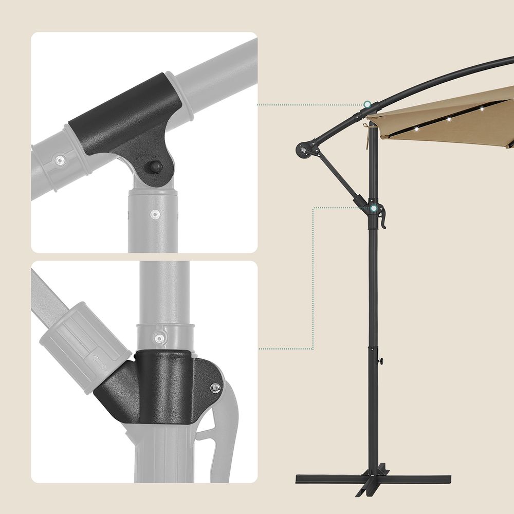 Zweefparasol Ø300 cm met LED - verlichting - Verstelbaar - Zonne - energie - De Vries Meubels