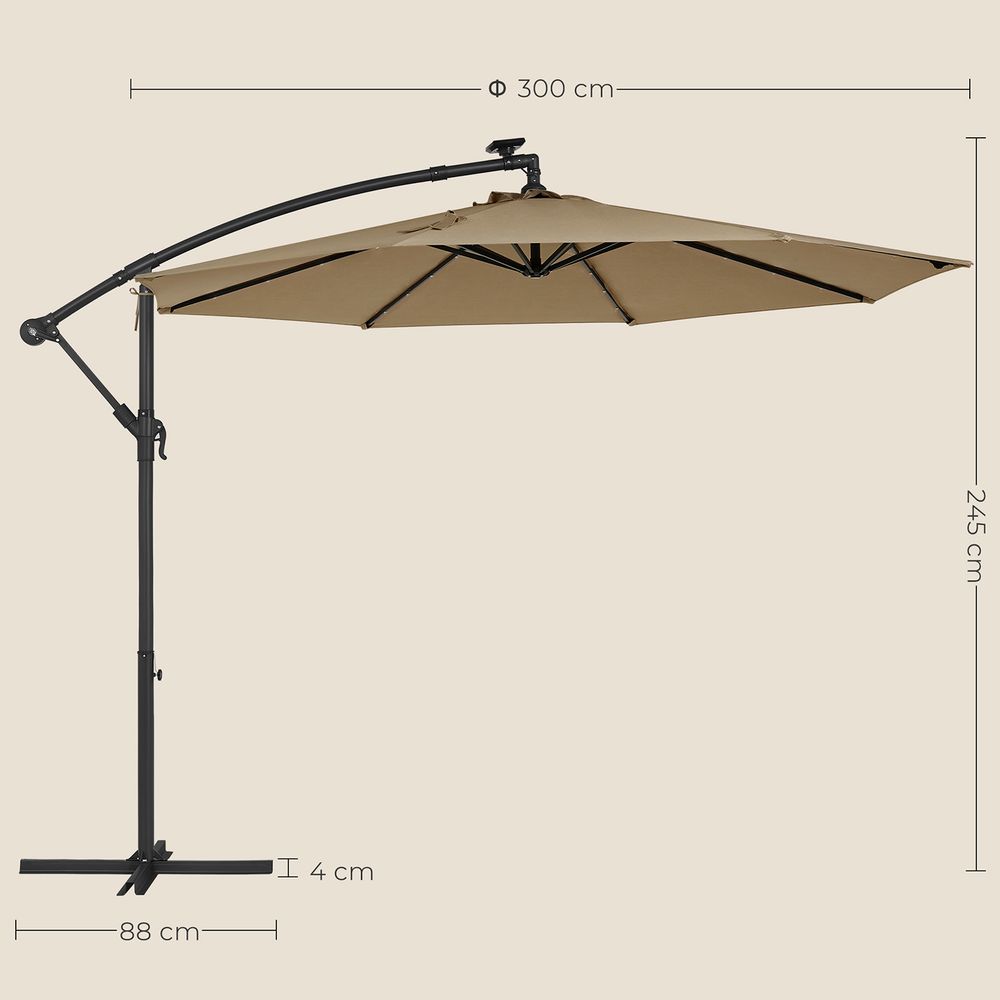 Zweefparasol Ø300 cm met LED - verlichting - Verstelbaar - Zonne - energie - De Vries Meubels