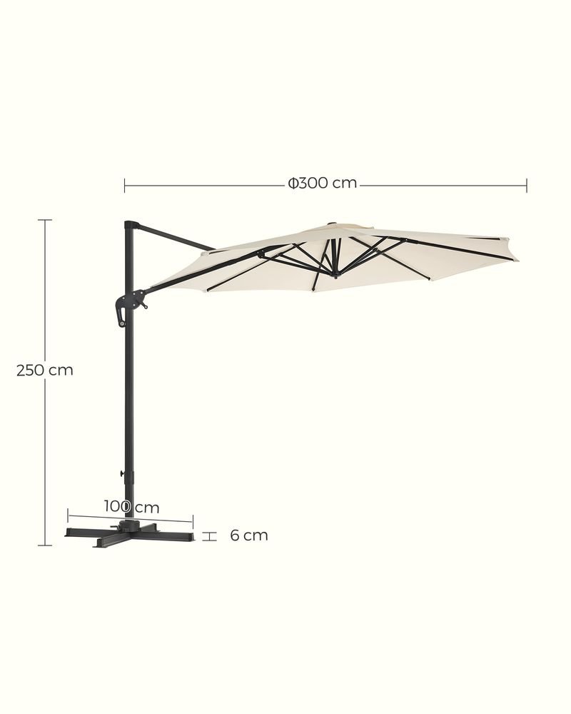 Zweefparasol Ø300 cm – Verstelbaar & UV - bescherming - 360° draaibaar - De Vries Meubels