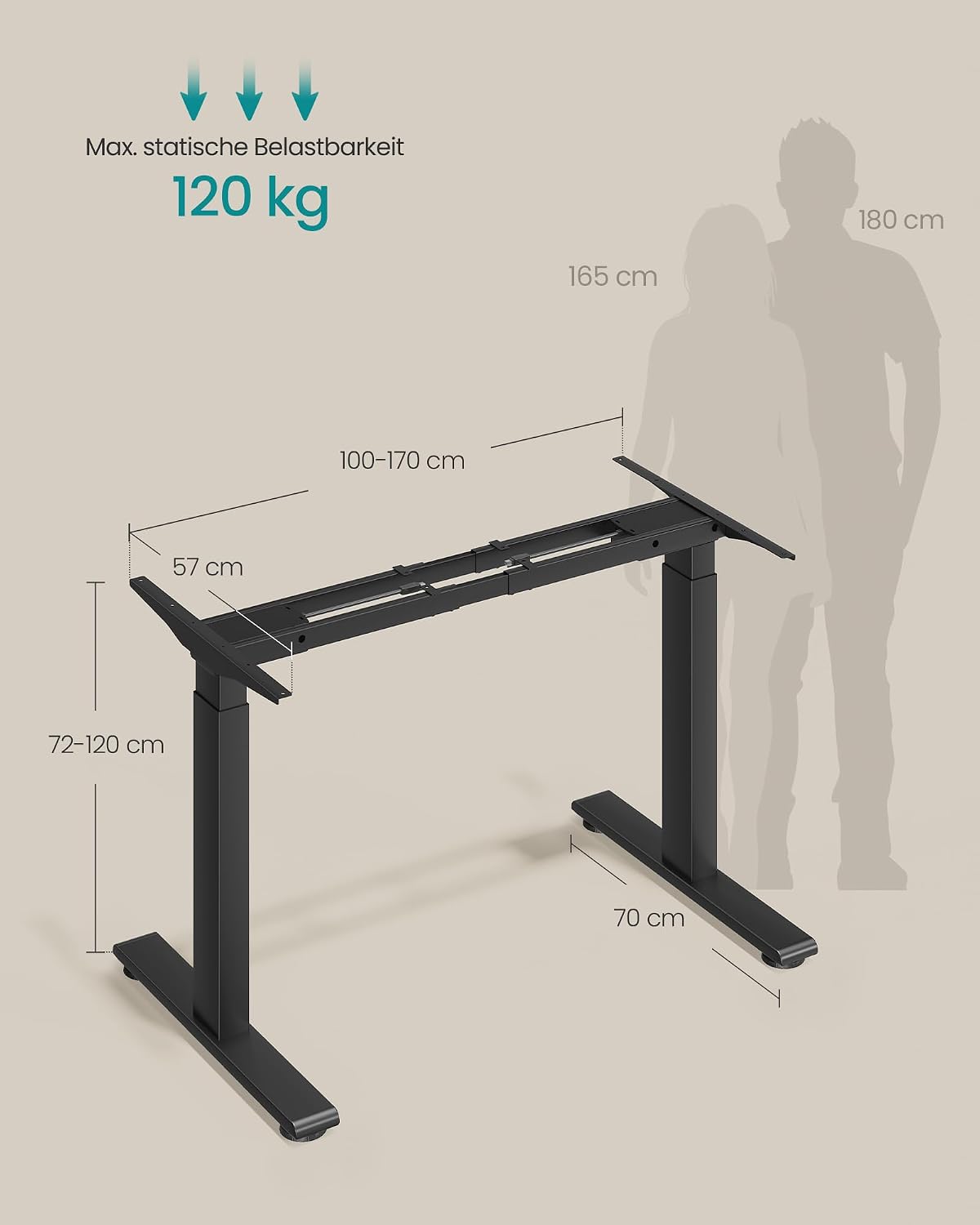 Bureau-onderstel hoogte 72-120 cm