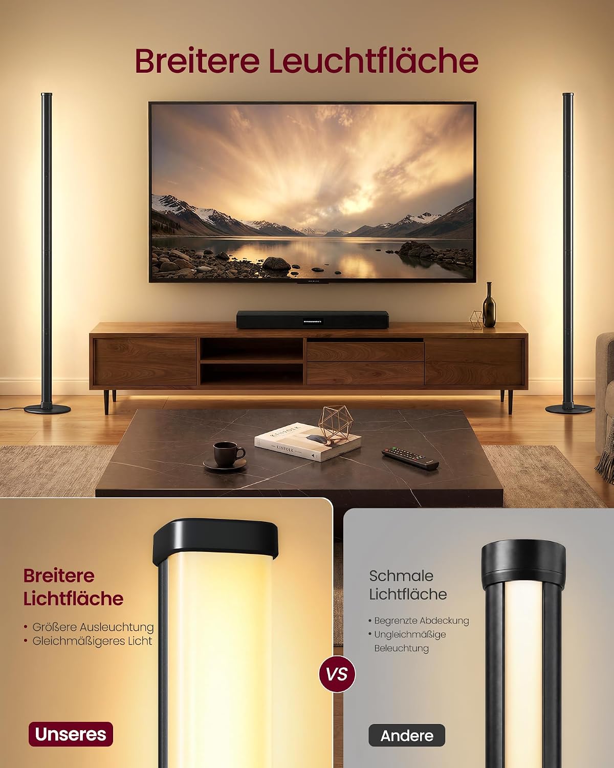 Vloerlamp in hoek van woonkamer bij avond