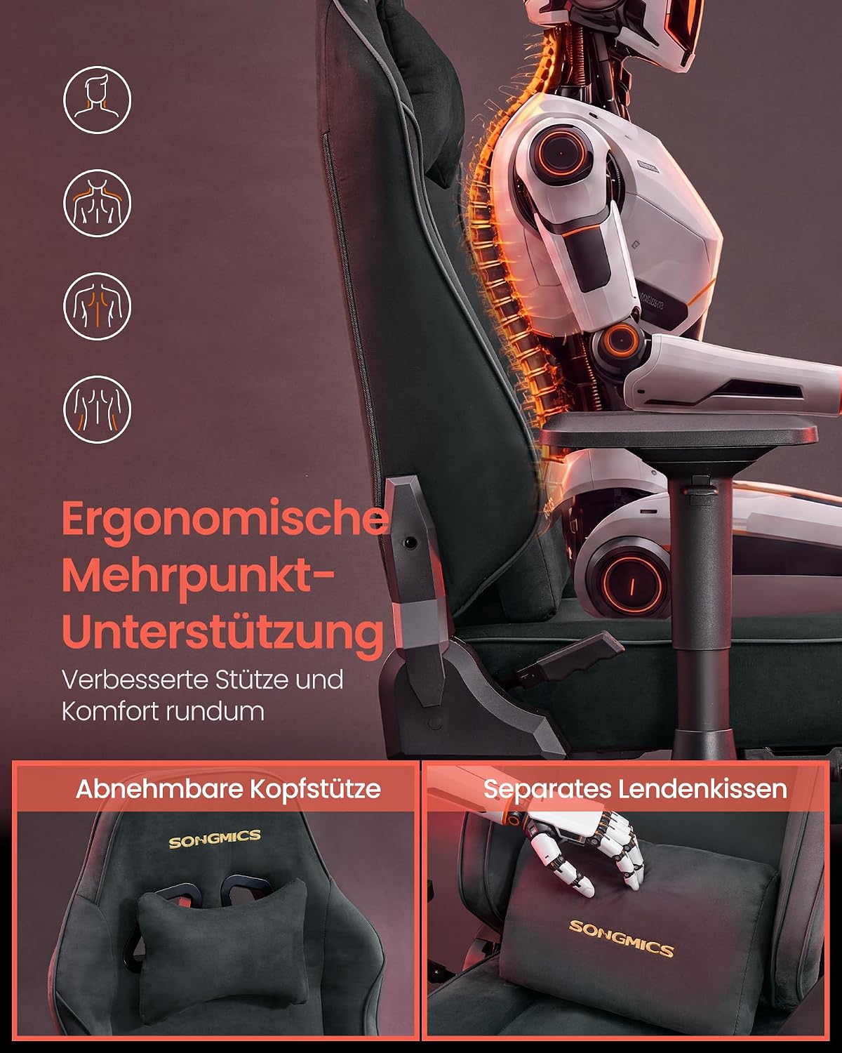 Ergonomische meerpuntsondersteuning met hoofd- en lendenkussen