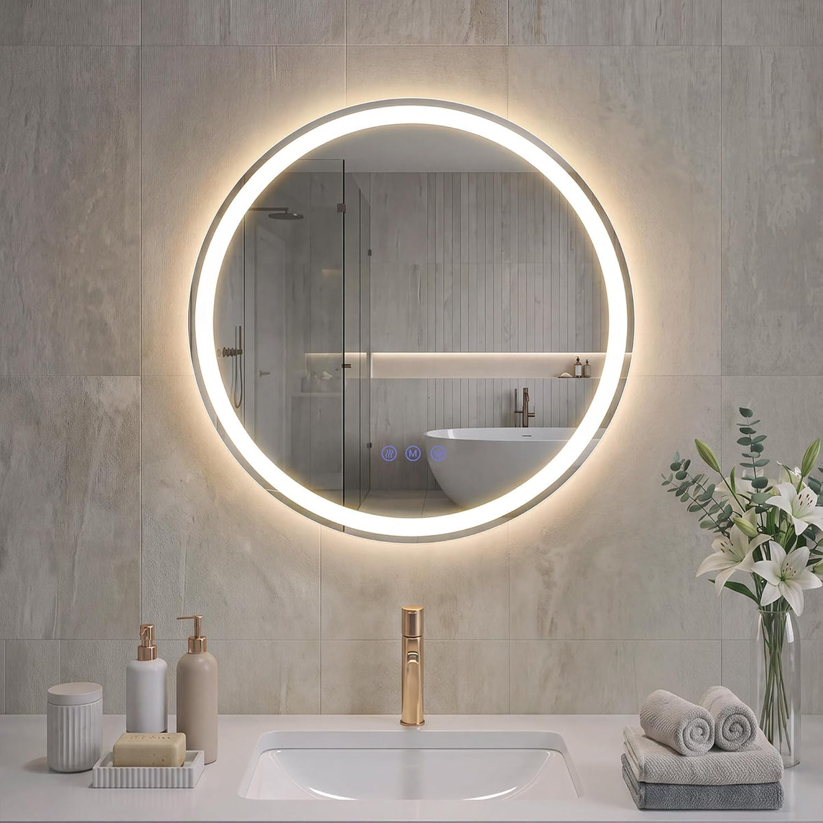 Ronde Badkamerspiegel met LED-Verlichting – Anti-condens – Dimbaar – 3 Lichtkleuren – Ø 51 of 61 cm