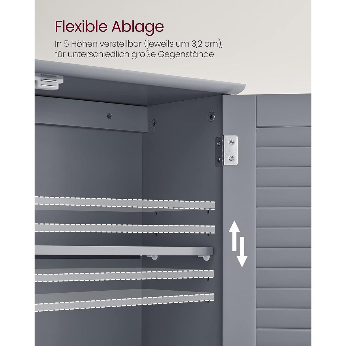 Hangkast met 2 Lamellendeuren en Open Vak – Badkamerkast – Verstelbare Plank – 60 x 20 x 70 cm