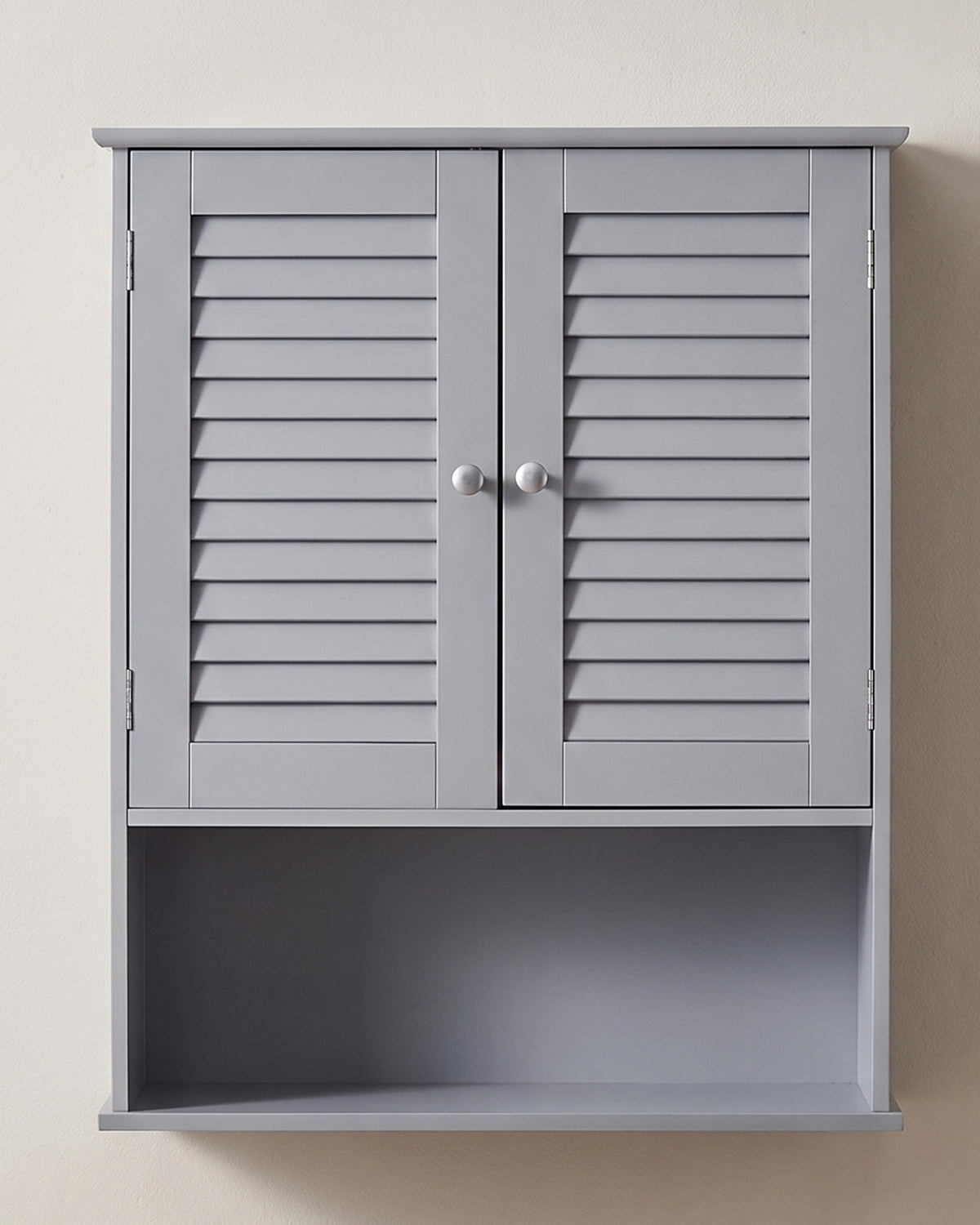 Hangkast met 2 Lamellendeuren en Open Vak – Badkamerkast – Verstelbare Plank – 60 x 20 x 70 cm